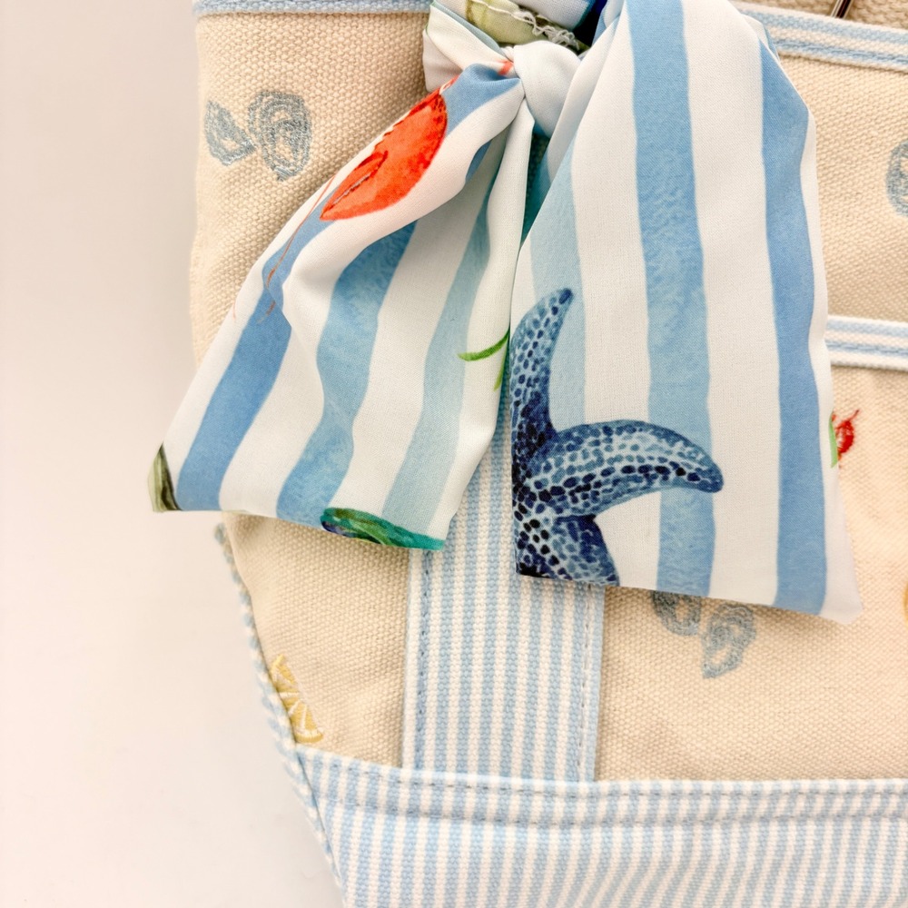 Madden Girl Nautical Canvas Mini Tote Bag Lobster Oyster Lemon Embroidery Blue - Picture 2 of 13